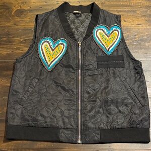 POL Black Quilted Oversized Vest with Heart Details